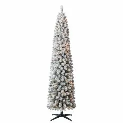 Cheapest ⭐ 7ft. Pre-Lit Flocked Artificial Pencil ❤️ Christmas Tree, Clear Lights by Ashland® ⌛
