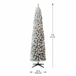 Cheapest ⭐ 7ft. Pre-Lit Flocked Artificial Pencil ❤️ Christmas Tree, Clear Lights by Ashland® ⌛ -Ashland Sale Store 10643349 13