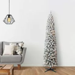 Cheapest ⭐ 7ft. Pre-Lit Flocked Artificial Pencil ❤️ Christmas Tree, Clear Lights by Ashland® ⌛ -Ashland Sale Store 10643349 15