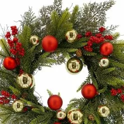 Hot Sale ✨ 24" Red & Gold Ornament, Mixed Pine & Berry Wreath by Ashland® ⭐ -Ashland Sale Store 10674829 2
