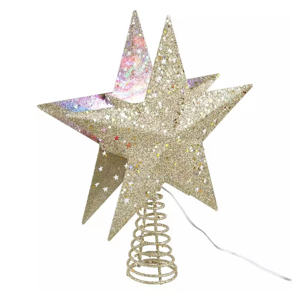 Promo 👍 12.5" Gold Glitter Star Lighted Kaleidoscope Tree Topper by Ashland® ✔️ 4 Promo 👍 12.5" Gold Glitter Star Lighted Kaleidoscope Tree Topper by Ashland® ✔️ - Image 2