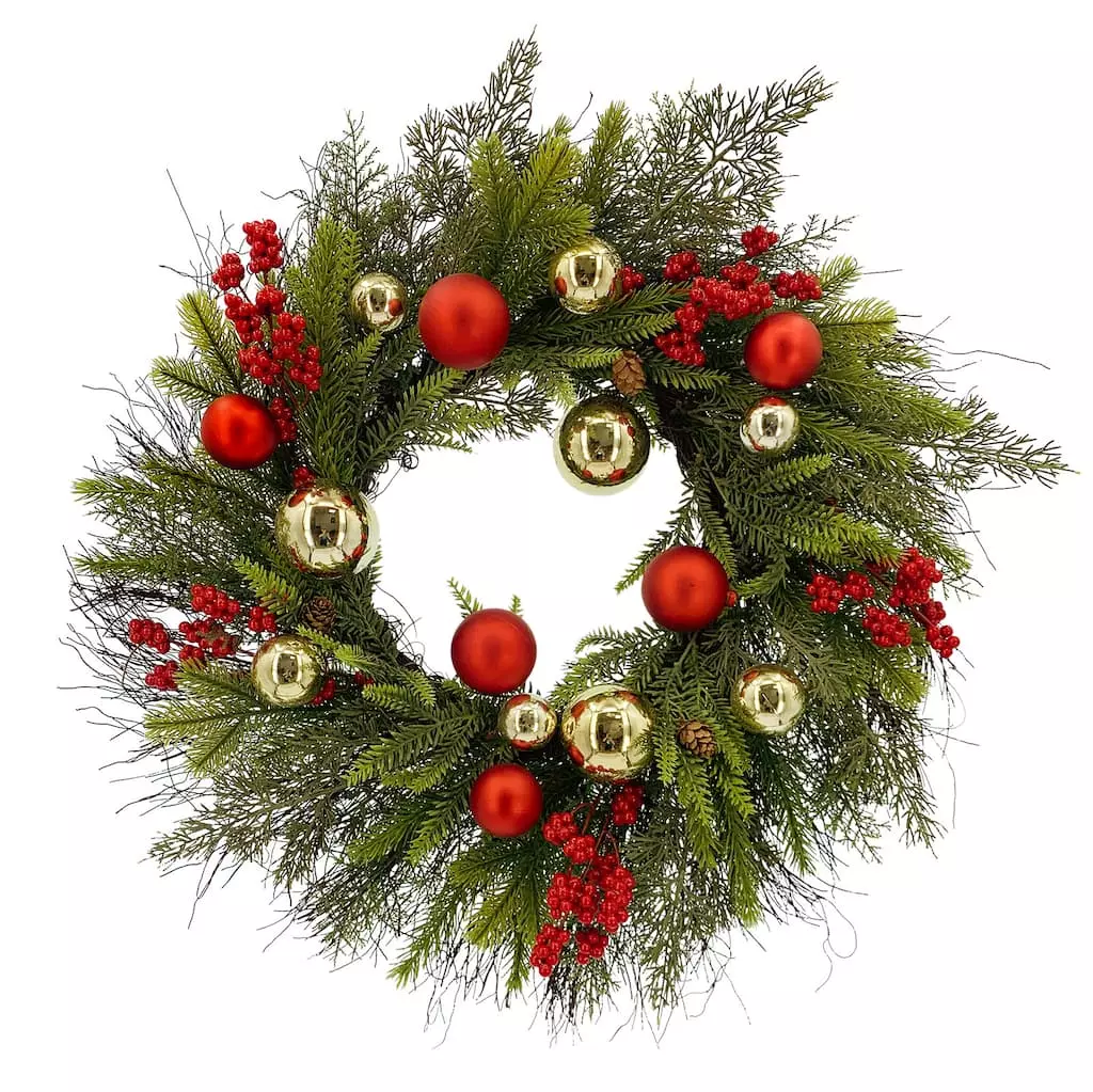 Outlet 🤩 22" Pine, Ornaments & Berries Outdoor Wreath by Ashland® ✔️ 3 Outlet 🤩 22" Pine, Ornaments & Berries Outdoor Wreath by Ashland® ✔️