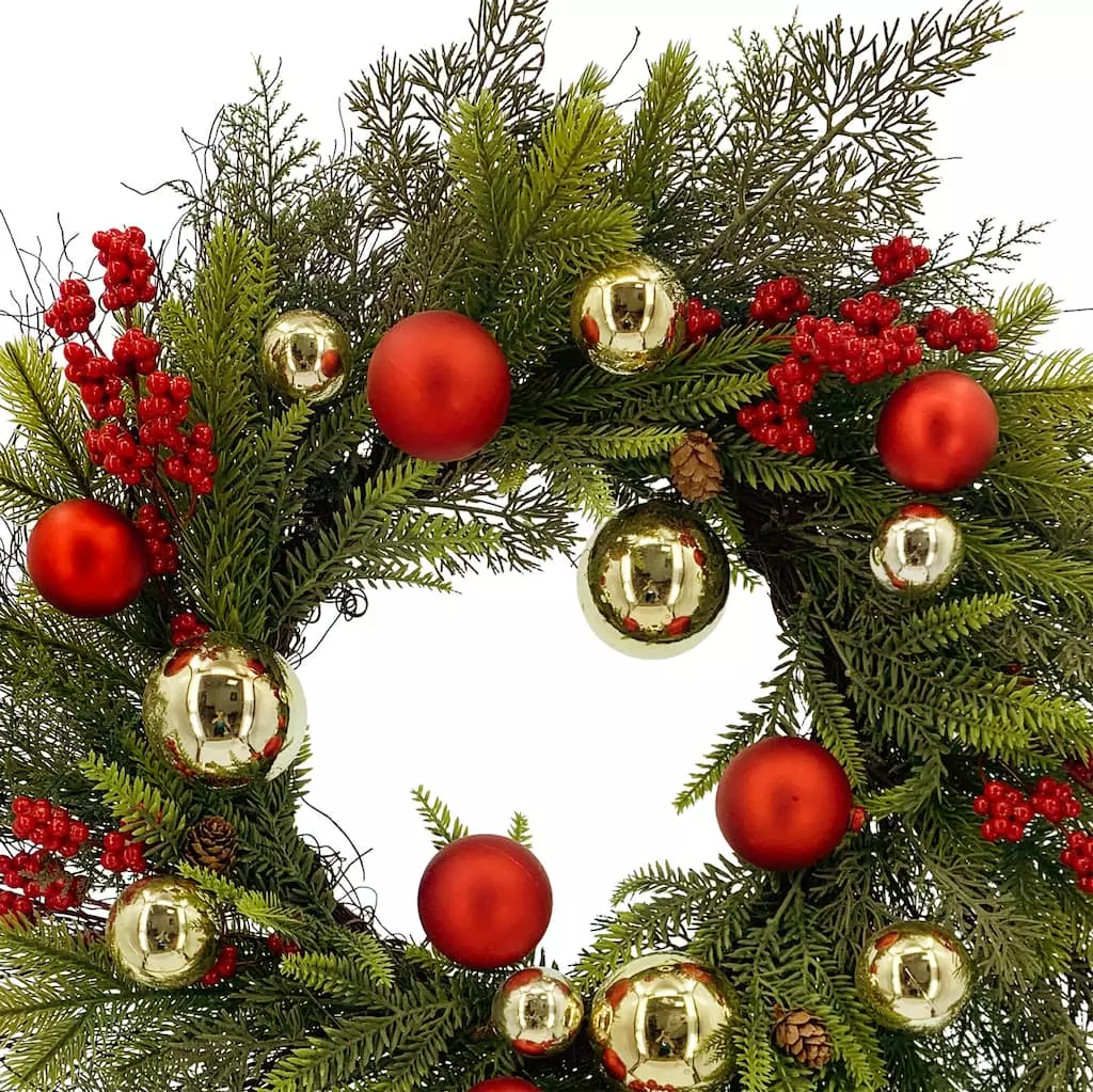 Outlet 🤩 22" Pine, Ornaments & Berries Outdoor Wreath by Ashland® ✔️ 4 Outlet 🤩 22" Pine, Ornaments & Berries Outdoor Wreath by Ashland® ✔️ - Image 2