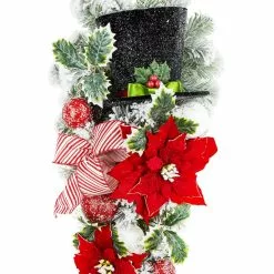 Buy ✨ 28" Poinsettia & Snowman Hat Flocked Teardrop by Ashland® ❤️ -Ashland Sale Store 10699983 2