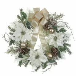 Best deal ❤️ 26" Green & Cream Poinsettia Pinecone Berry Wreath With Bow by Ashland® 💯