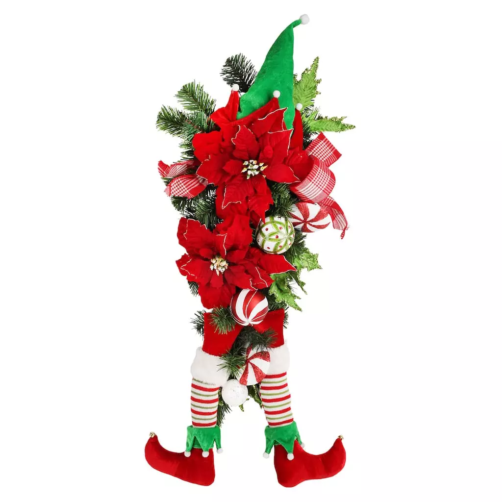 Best Pirce 😉 28" Poinsettia & Elf Leg Teardrop by Ashland® ⌛ 3 Best Pirce 😉 28" Poinsettia & Elf Leg Teardrop by Ashland® ⌛