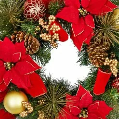 Buy ⌛ 24" Red & Gold Poinsettia & Pinecone Wreath by Ashland® 👏 -Ashland Sale Store 10700002 2