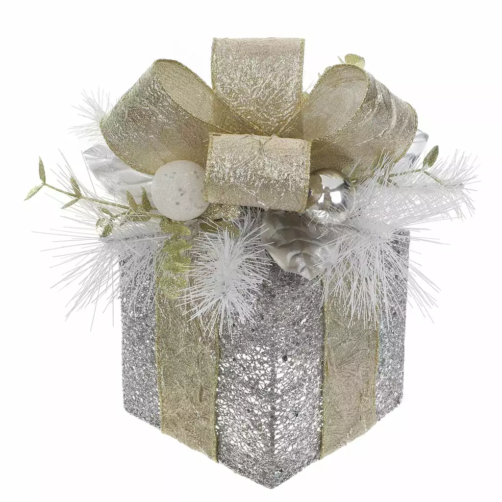 Buy 👏 11" White Pine & Silver Gift Box With LED Lights by Ashland® 😍 3 Buy 👏 11" White Pine & Silver Gift Box With LED Lights by Ashland® 😍