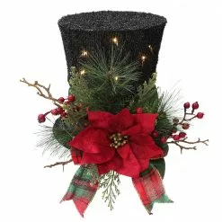 Brand new ⭐ 10" Red & Black Tabletop Snowman Hat With Pine, Holly Berries & LED Lights by Ashland® ❤️ -Ashland Sale Store 10700069 2