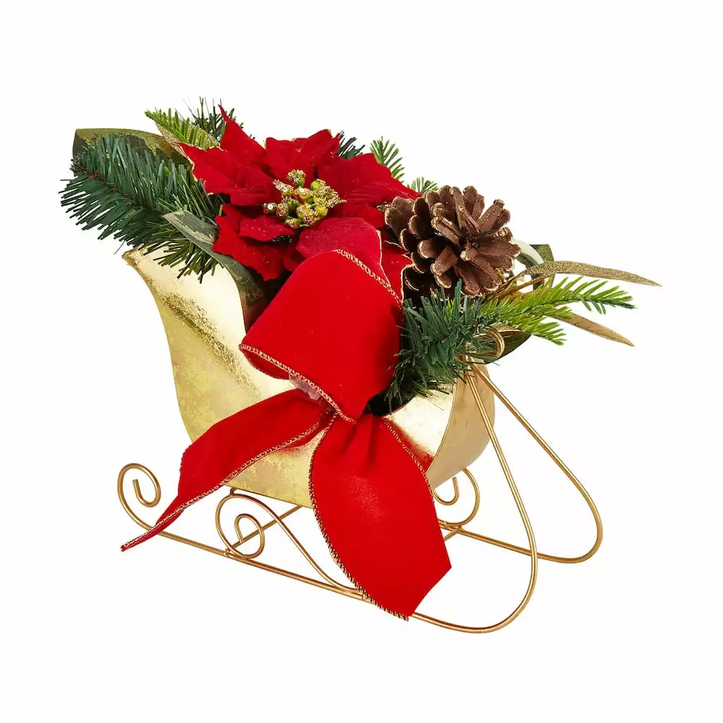 Flash Sale 👏 12" Red Poinsettia Gold Sleigh Table Display by Ashland® 💯 3 Flash Sale 👏 12" Red Poinsettia Gold Sleigh Table Display by Ashland® 💯
