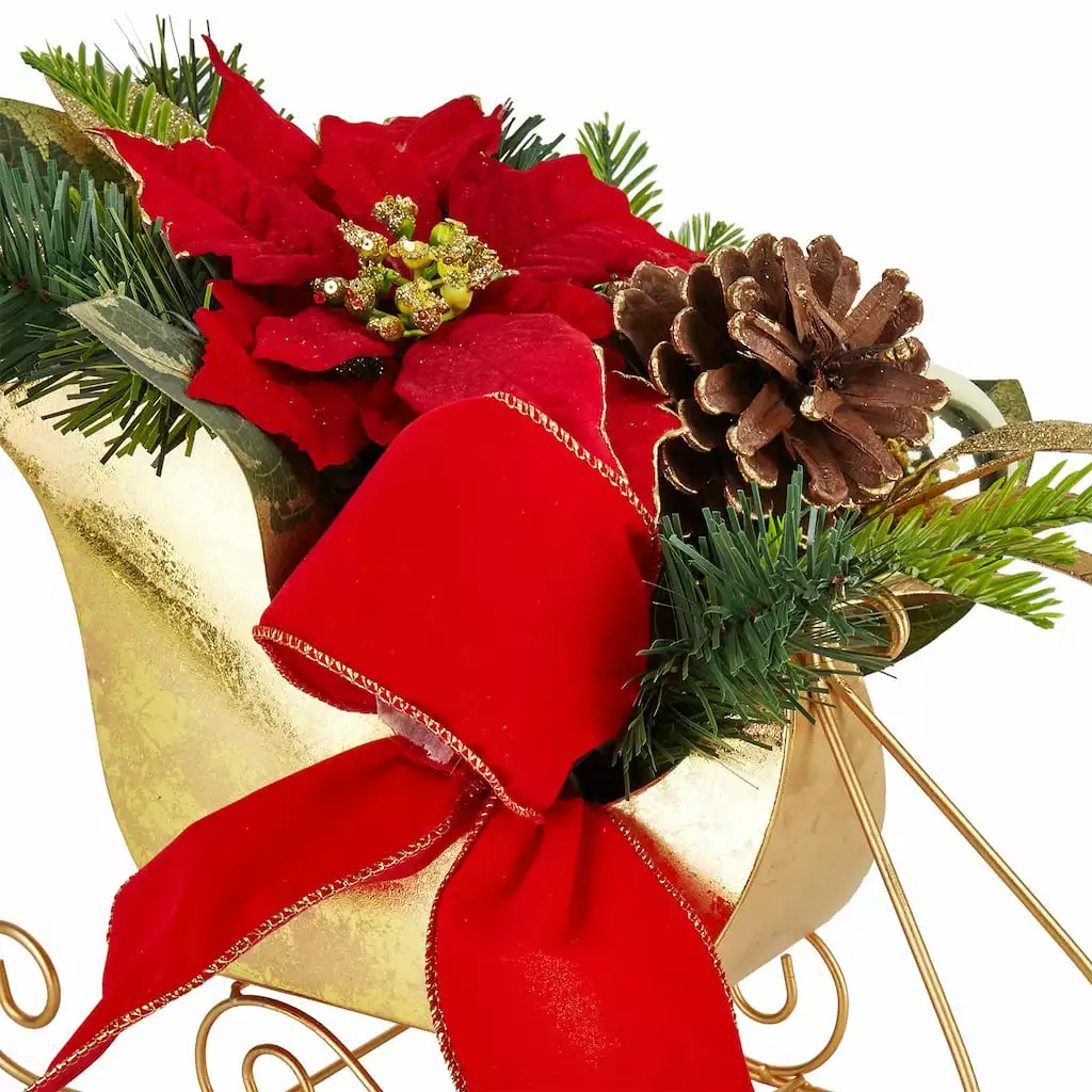Flash Sale 👏 12" Red Poinsettia Gold Sleigh Table Display by Ashland® 💯 4 Flash Sale 👏 12" Red Poinsettia Gold Sleigh Table Display by Ashland® 💯 - Image 2