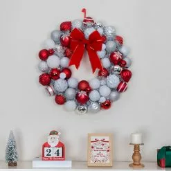 Best deal ⭐ 23" Red & White Ball Ornament Wall Wreath by Ashland® 👍 -Ashland Sale Store 10700709 4