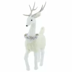 Promo 👏 20.5" White Standing Deer with Tinsel Wreath Tabletop Figure by Ashland® ✔️