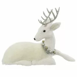 Flash Sale ⌛ 16" White Sitting Deer with Tinsel Wreath Tabletop Figure by Ashland® 🎁