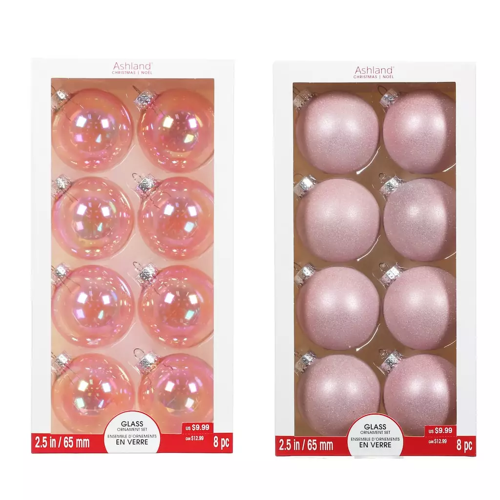 Brand new 🔥 Assorted 8ct. 2.5" Light Pink Glass Ball Ornaments by Ashland® 🔥 3 Brand new 🔥 Assorted 8ct. 2.5" Light Pink Glass Ball Ornaments by Ashland® 🔥