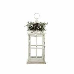 Outlet 🛒 12" White Lantern with Frosted Pine Sprig by Ashland® ✨