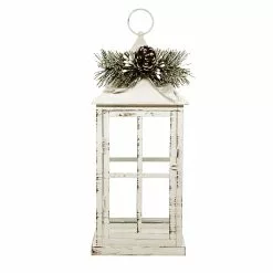 Best Pirce 🔔 15.75 White Lantern with Frosted Pine Sprig by Ashland® ⭐
