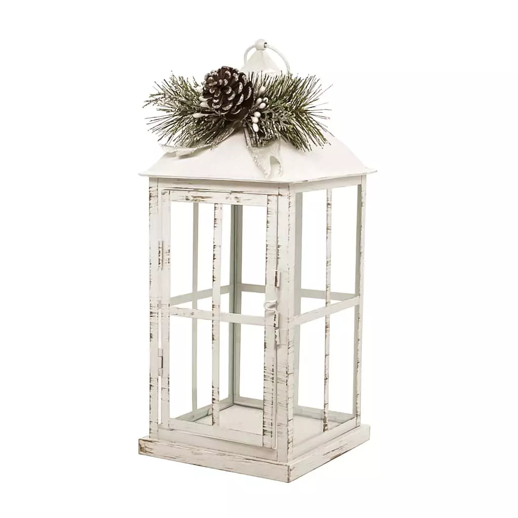 Best Pirce 🔔 15.75 White Lantern with Frosted Pine Sprig by Ashland® ⭐ 4 Best Pirce 🔔 15.75 White Lantern with Frosted Pine Sprig by Ashland® ⭐ - Image 2