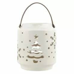 Discount ⌛ 7" White 🛒 Christmas Tree & Snowflake Ceramic Tealight Lantern by Ashland® 🔔