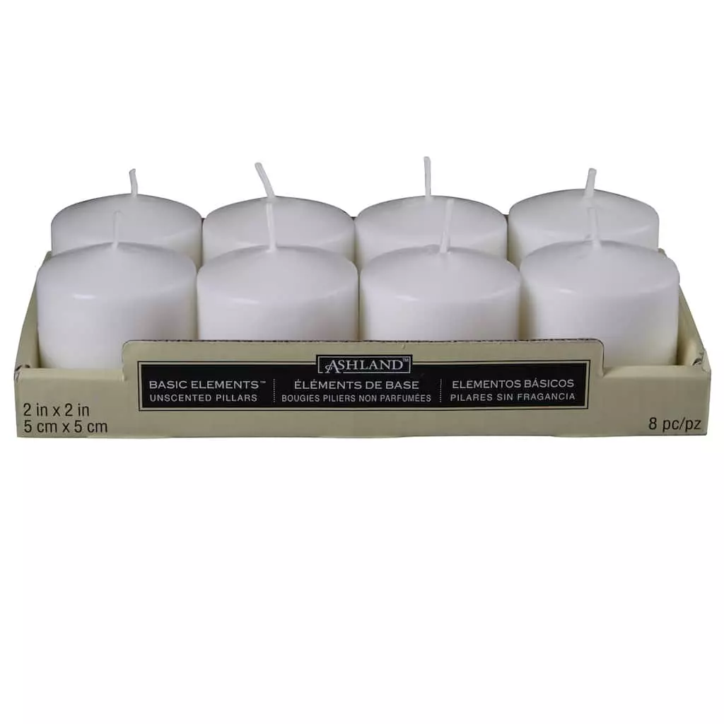 Buy 👏 12 Packs: 8 ct. (96 total) Basic Elements™ White Pillar Candles Value Pack by Ashland® 🎁 3 Buy 👏 12 Packs: 8 ct. (96 total) Basic Elements™ White Pillar Candles Value Pack by Ashland® 🎁